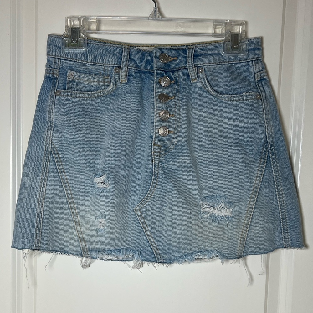 Free People Light Blue Jean Short Skirt Denim Button Fly Size 25